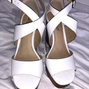 White and brown lucky brand wedges WORN ONCE